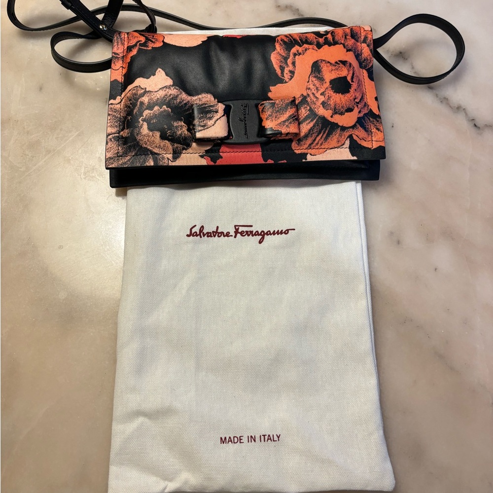 Salvatore Ferragamo Floral Black and Orange Crossbody Bag